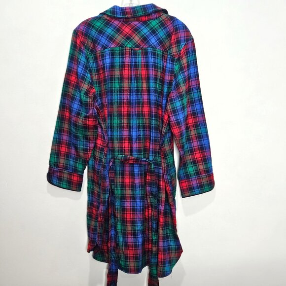Lands End Robe Womens Medium Red Blue Plaid Flannel Sleepshirt Nightgown - Picture 6 of 8